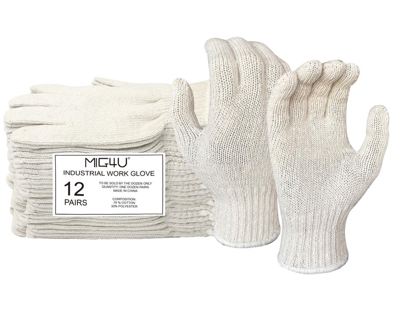 MIG4U 12 Pairs Work Gloves - Cotton String Gloves for Safety Work - Glove Liner Hand Saver Heat Protection for BBQ (Large, Standard) - Image 1